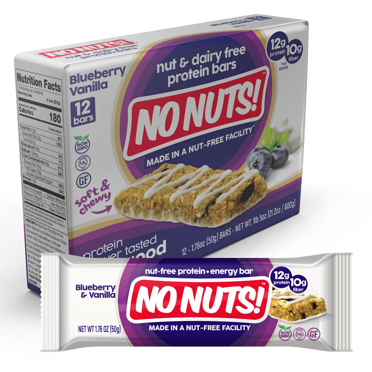 No Nuts! Blueberry & Vanilla bar hero image showing a nut-free snack for school