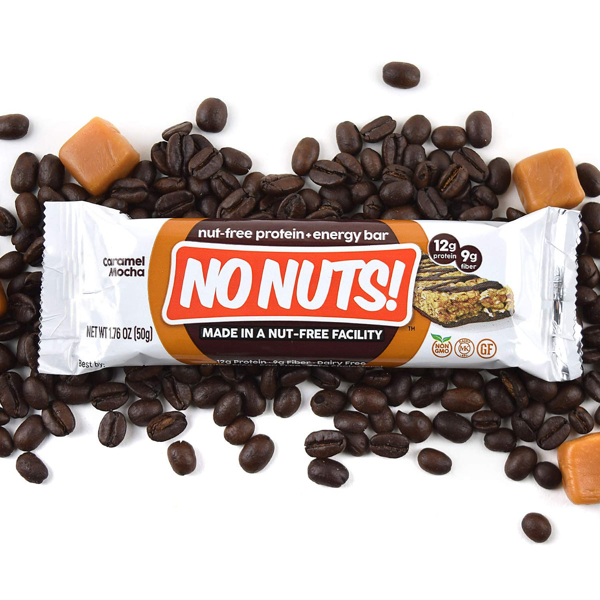 Close up of No Nuts Caramel Mocha bar flavor details