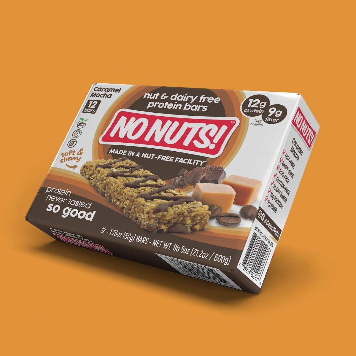 No Nuts Caramel Mocha bar on a desk as a quick snack