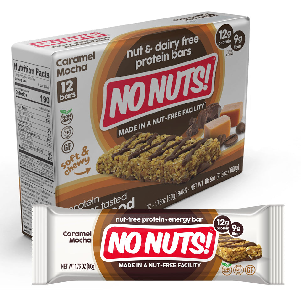 No Nuts Caramel Mocha bar pack shown for on the go energy