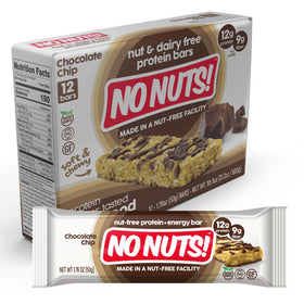 No Nuts! Chocolate Chip Protein Bar packshot highlights nut-free recipe and protein boost