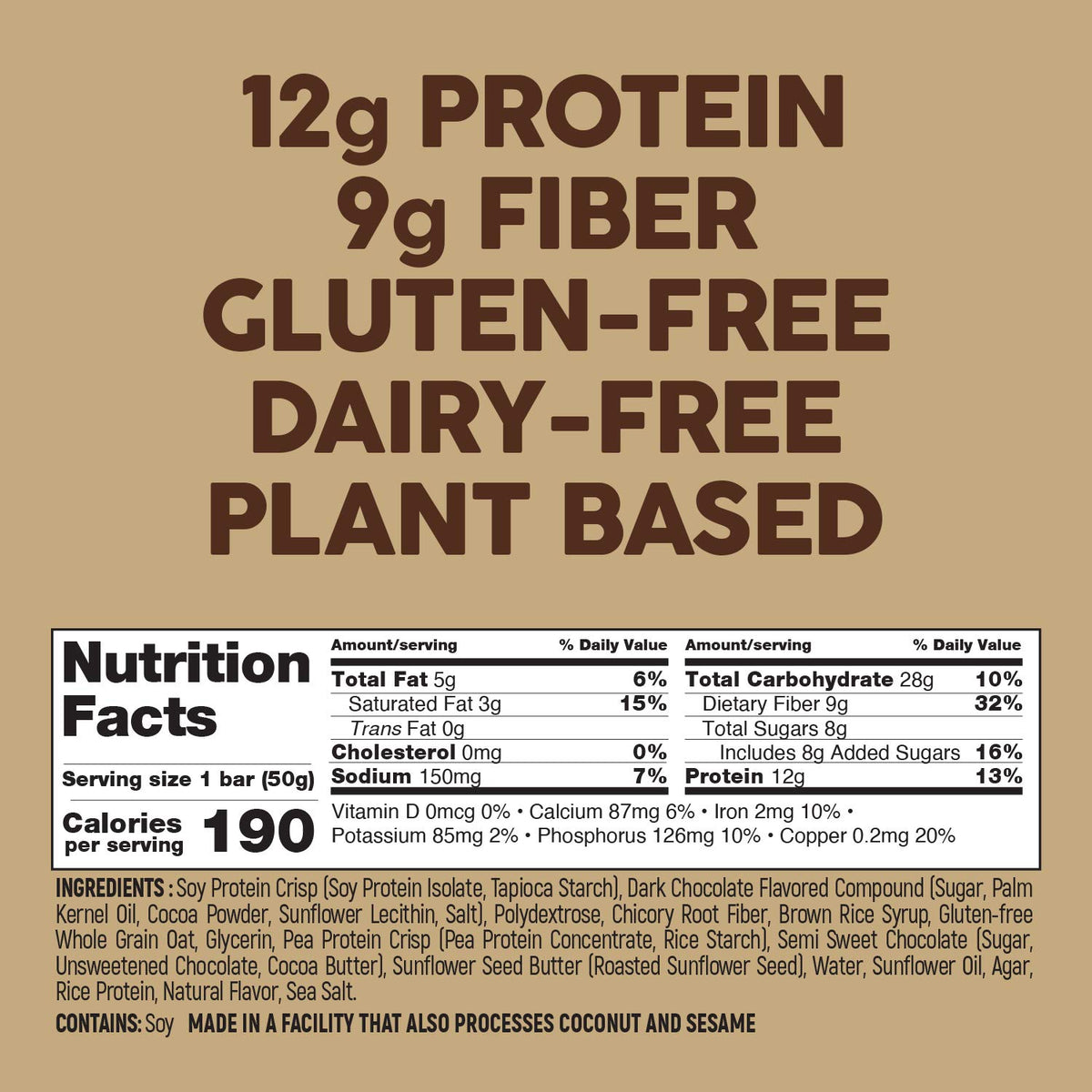 Vegan and gluten-free badge on No Nuts bar