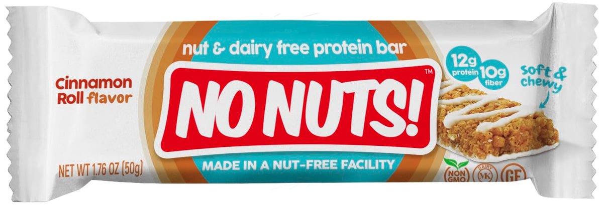 No Nuts! Cinnamon Roll bar closeup reveals soft texture and bakery-like aroma.