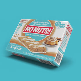 No Nuts! Cinnamon Roll bar ingredients list emphasizes organic, vegan, and non-GMO quality.