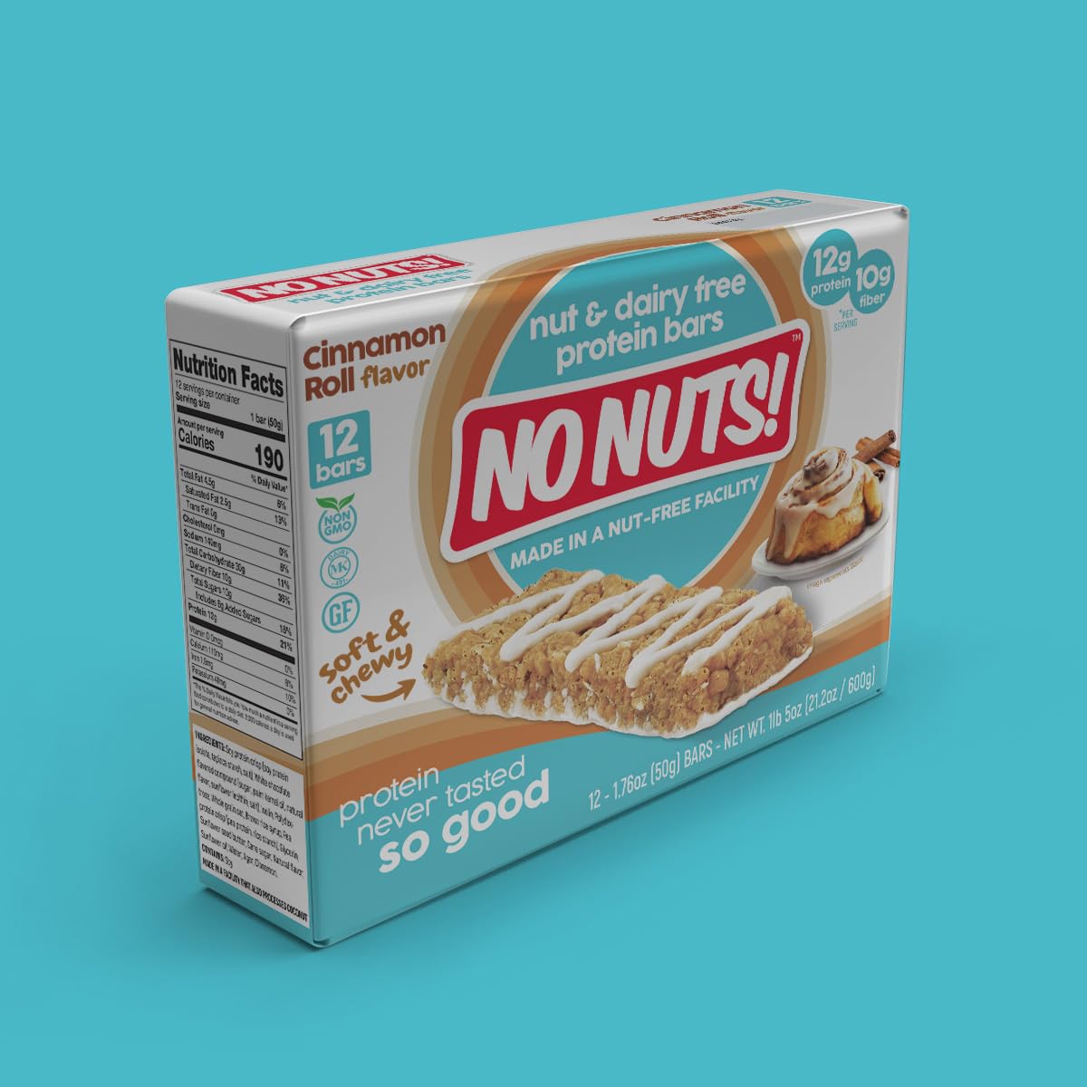 No Nuts! Cinnamon Roll bar Kosher certification signals trusted, clean ingredients.