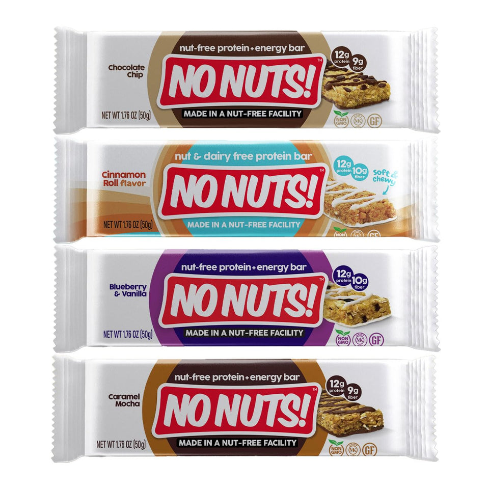 No Nuts protein bar variety pack shot highlighting allergen safe snacking