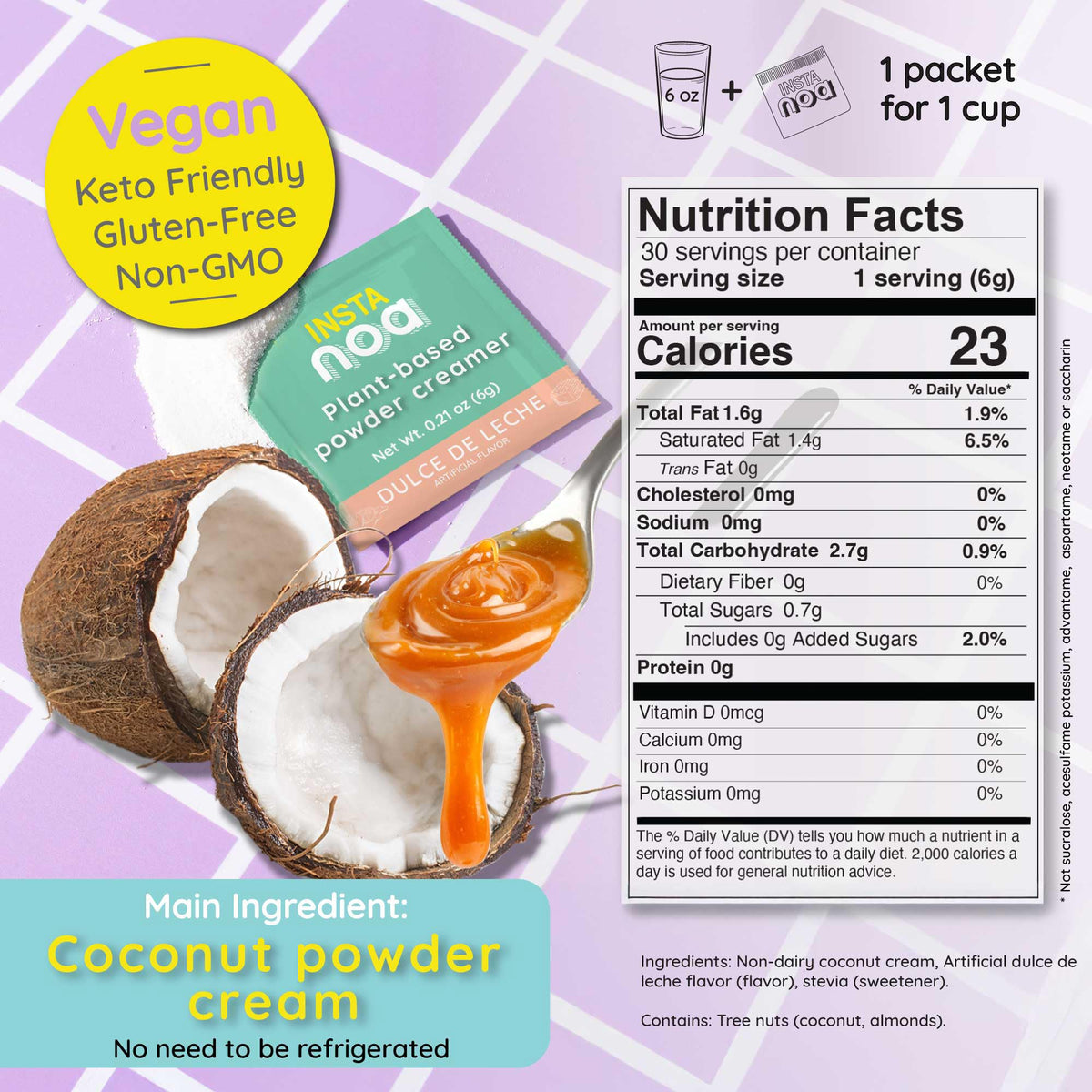 NOA Powder Coffee Creamer being poured into a cup, showcasing keto-friendly dairy-free option.