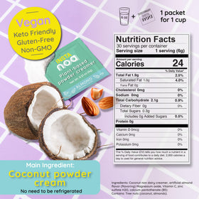 NOA Powder Coffee Creamer offers a smooth coconut and almond texture for hot or cold coffee