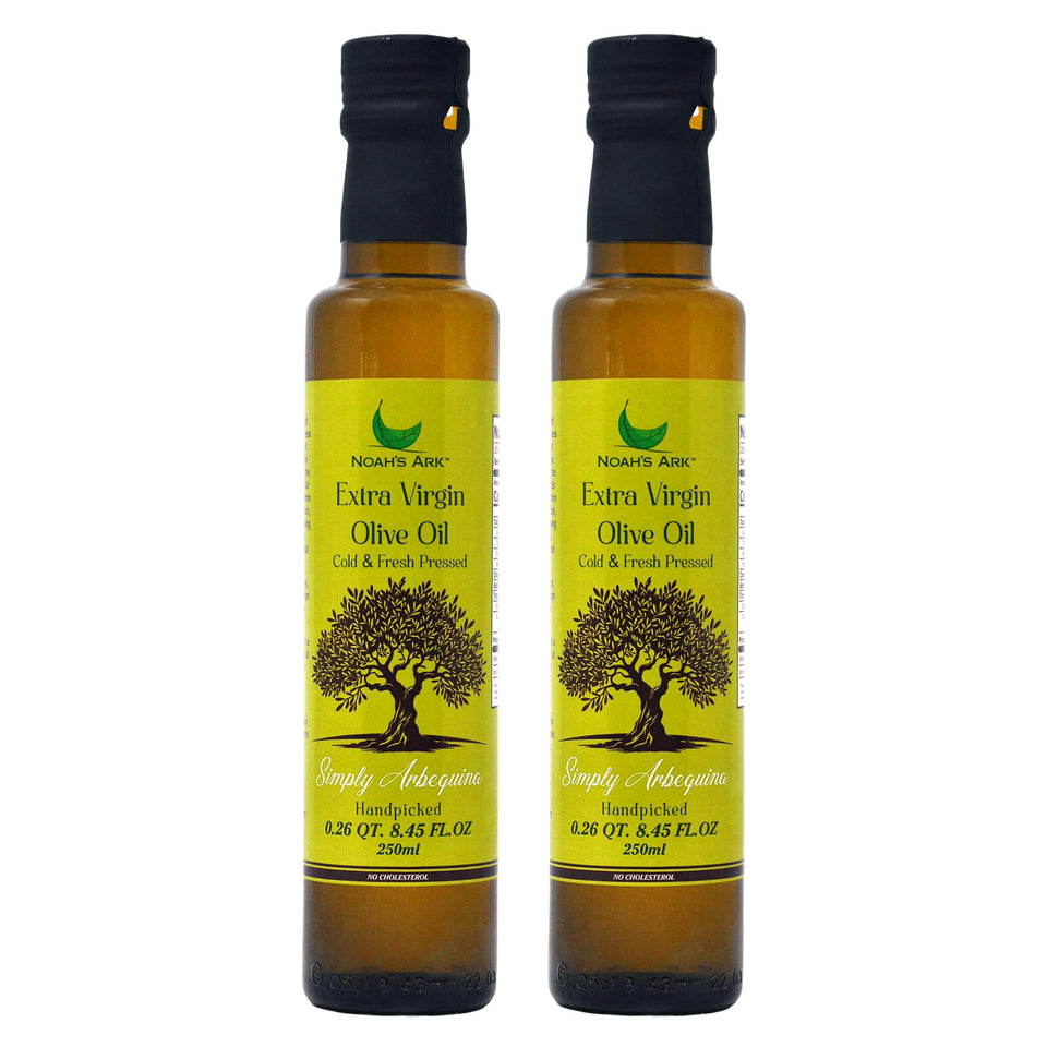 Noah`s Ark cold and fresh pressed Arbequina olive oil bottle for premium salads.