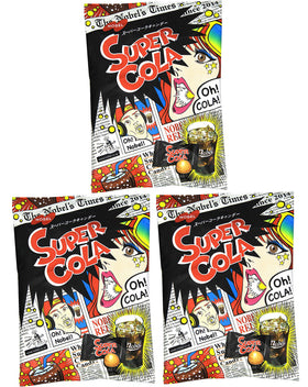 Nobel Super Cola Candy 3.1oz pack with three bags for sharing and on-the-go snacking