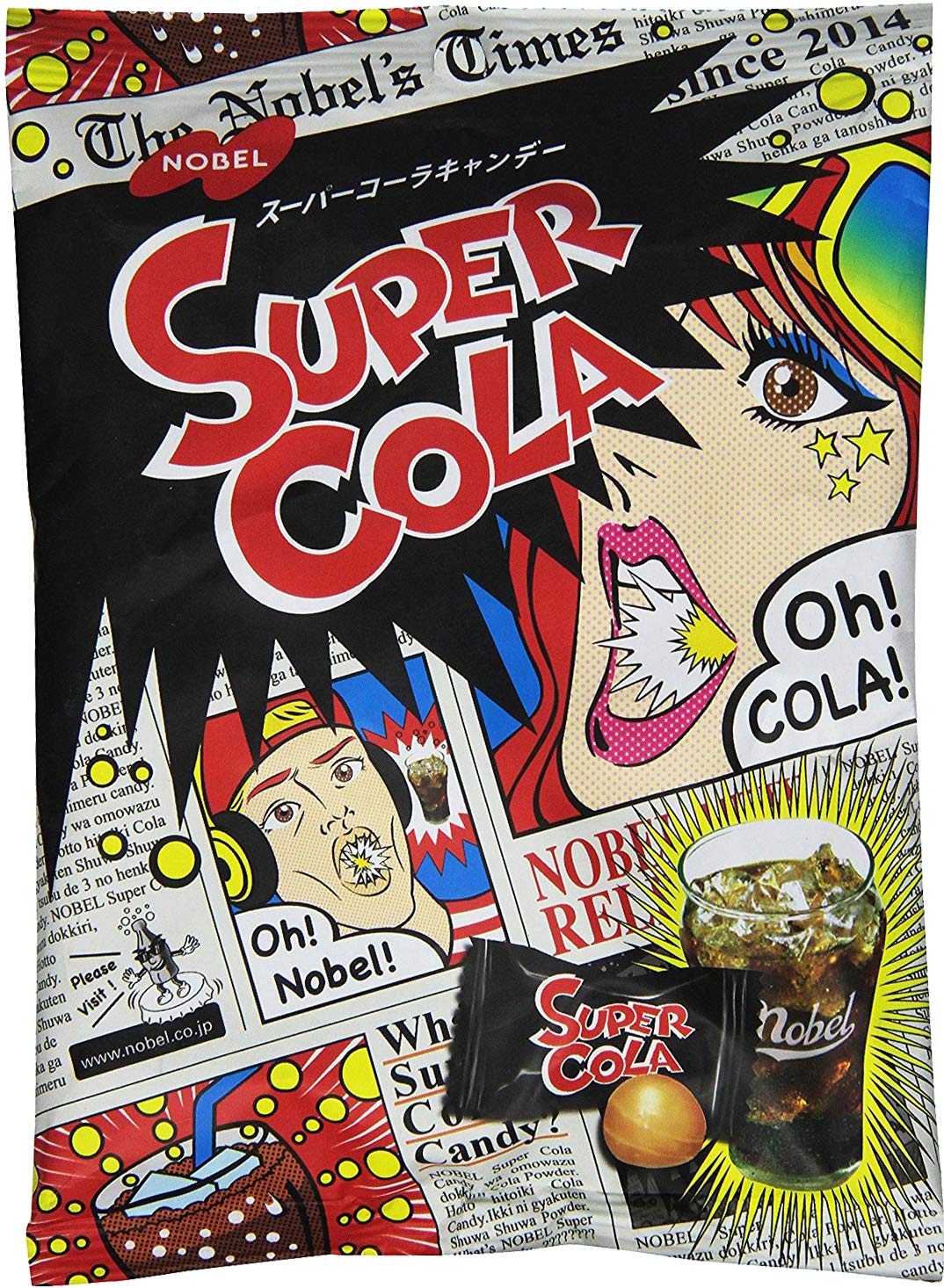 Nobel Super Cola Candy sparkling coating and fizzy center offering a refreshing cola experience