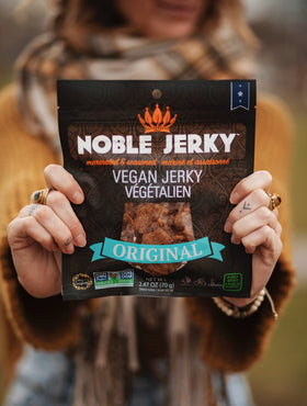 Noble Jerky Original serving idea suggests quick protein snack.