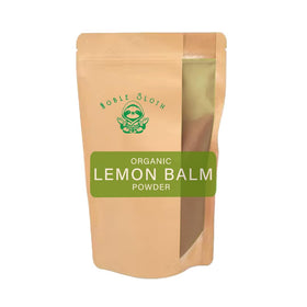 Noble Sloth lemon balm powder bottle for easy daily use in beverages.