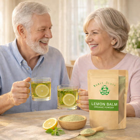 Noble Sloth lemon balm powder produced with sustainable farming and packaging.
