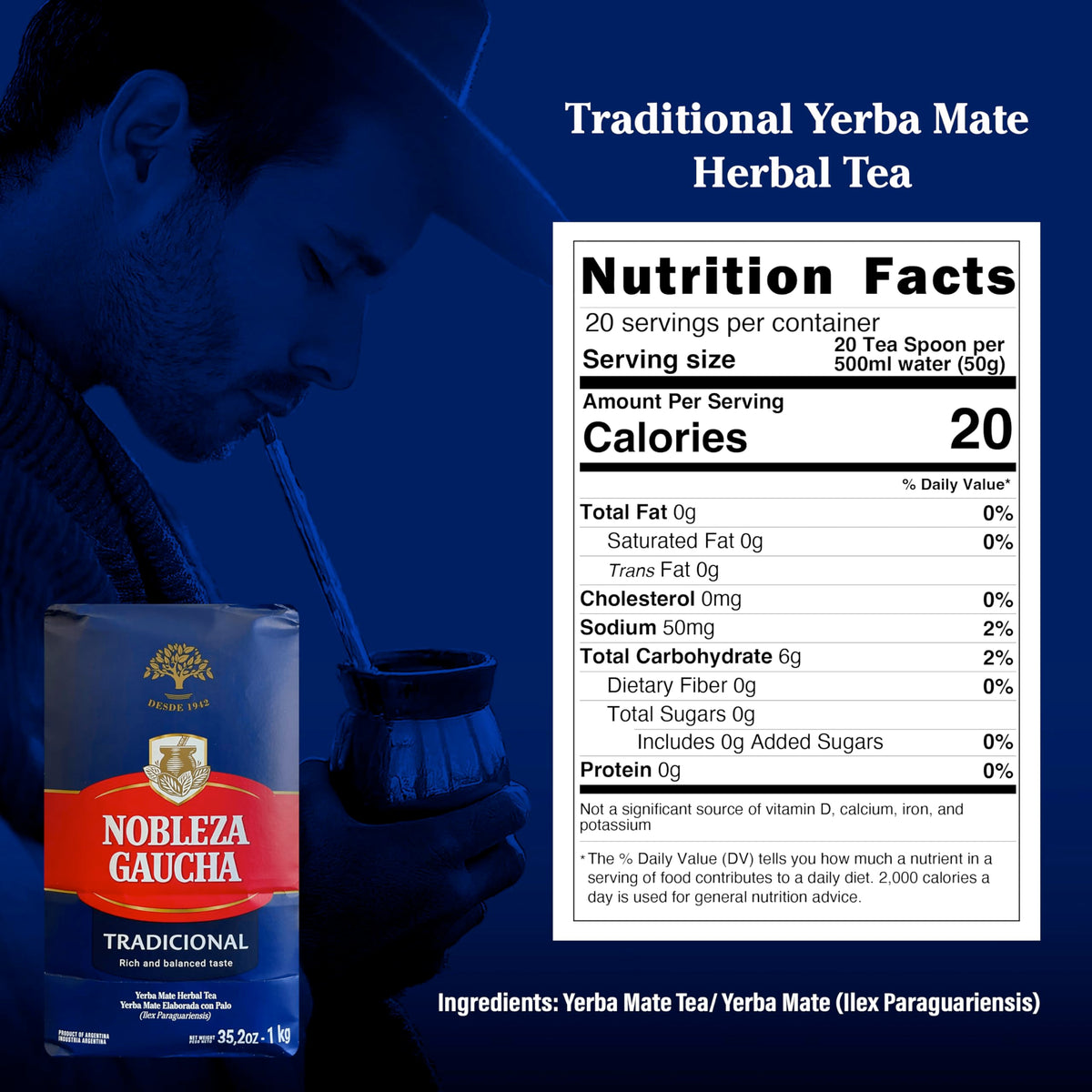Nobleza Gaucha Yerba Mate, full-bodied flavor captured in premium blend.