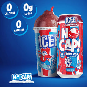 NO CAP! Cherry Cola can front emphasizes zero sugar and calories