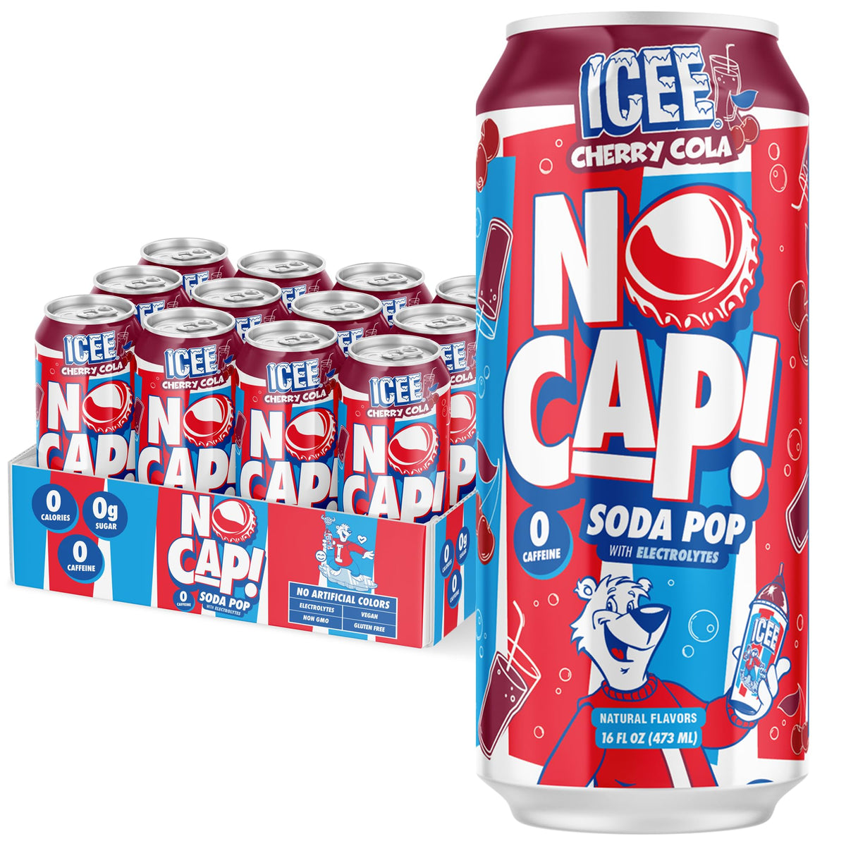 NO CAP! Soda Pop Cherry Cola label highlights clean ingredients and bold taste