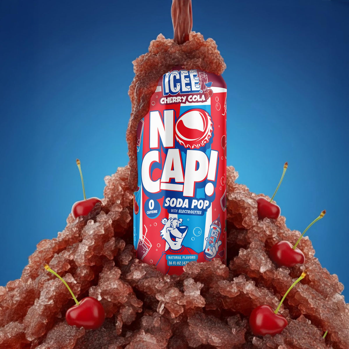 NO CAP! Cherry Cola being poured into a glass showcases vibrant fizz