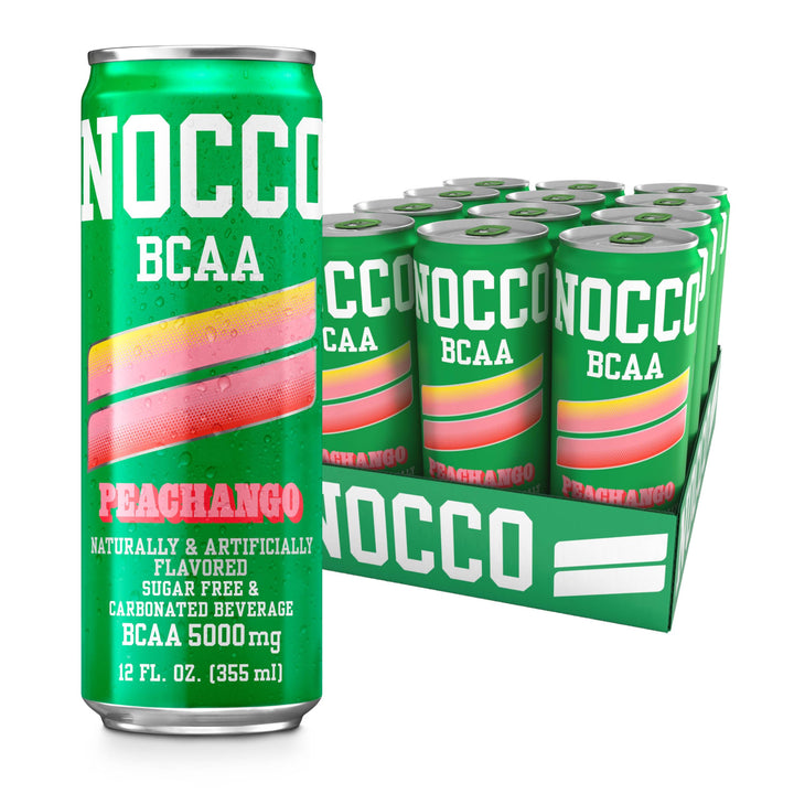 NOCCO Peachango BCAA can front view, caffeine-free post-workout refresher
