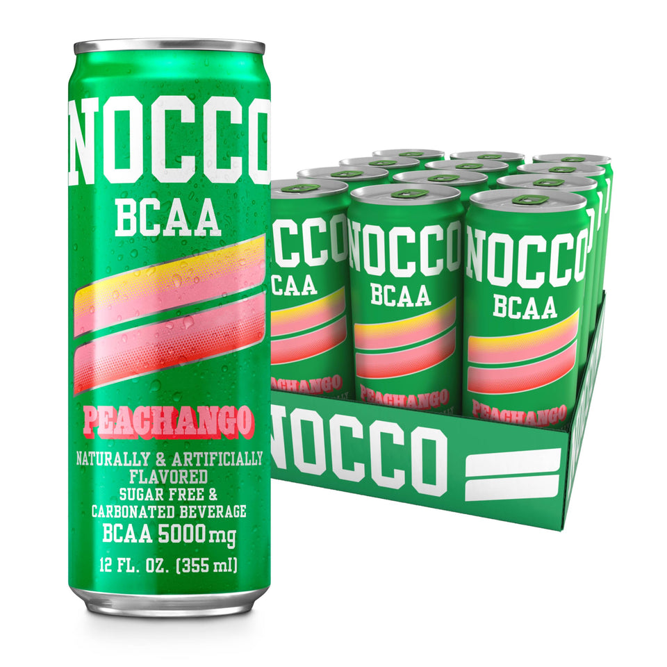 NOCCO Peachango BCAA can front view, caffeine-free post-workout refresher