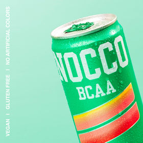 NOCCO Peachango BCAA ingredient label shows 5000 mg BCAA content