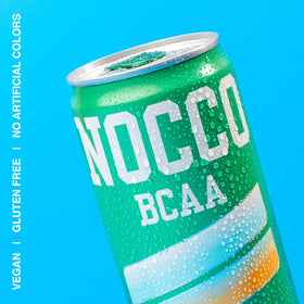 NOCCO BCAA can highlighting biotin and vitamins for daily nutrition.
