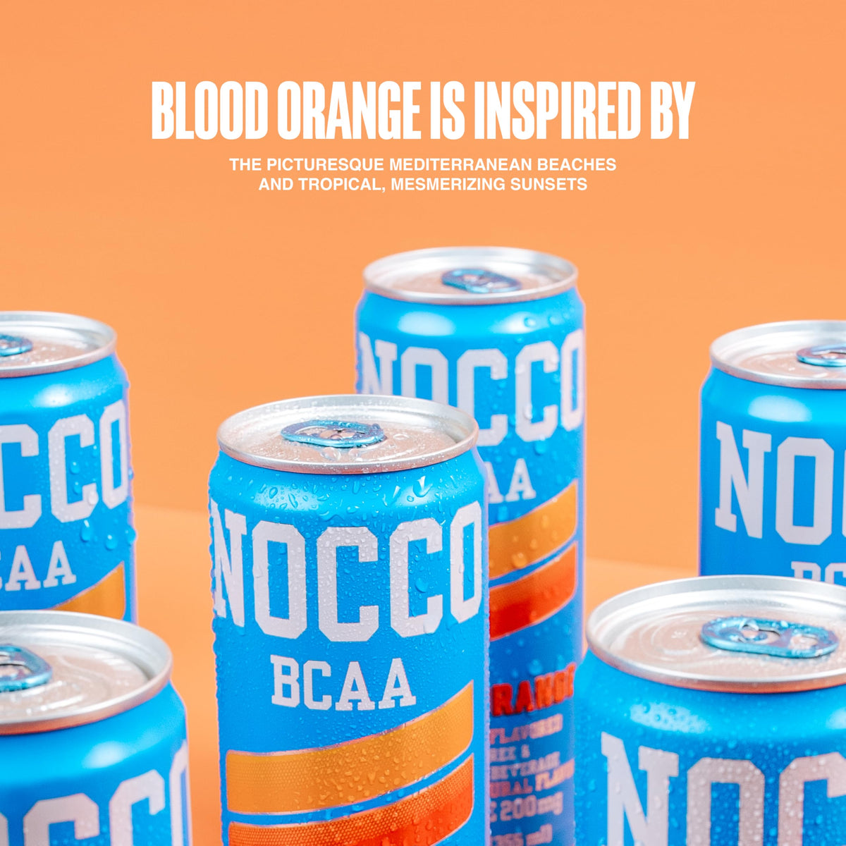 Close-up of a NOCCO Blood Orange can with visible branding.