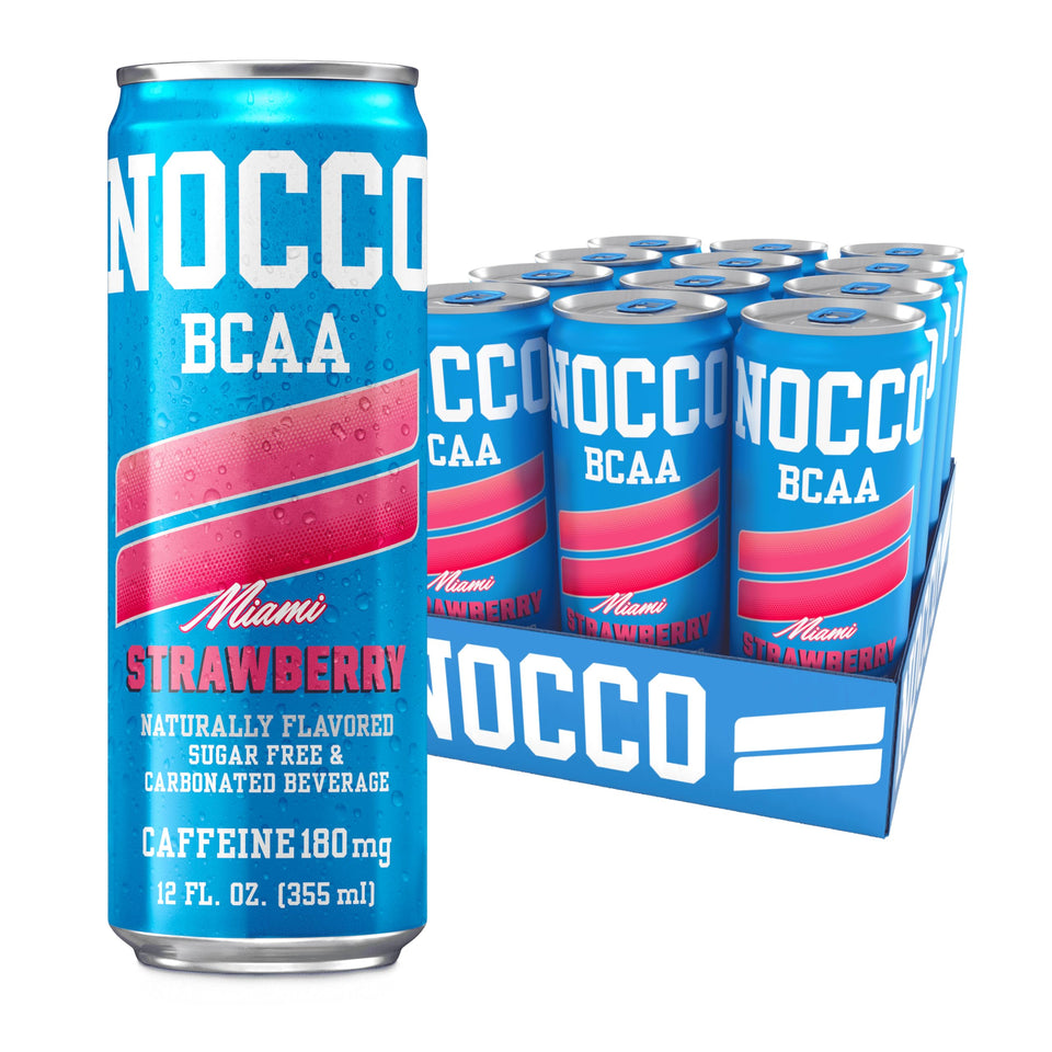 NOCCO Miami Strawberry energy can with caffeine boost for busy, on-the-go days.
