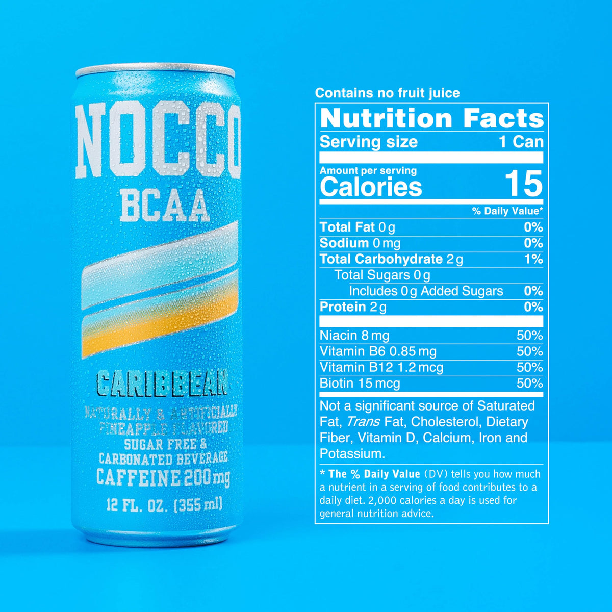 NOCCO Caribbean Pineapple pack of 12 slim cans for on-the-go refreshment.