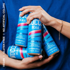 NOCCO Blue Raspberry 12-pack cans in a box for grab-and-go energy