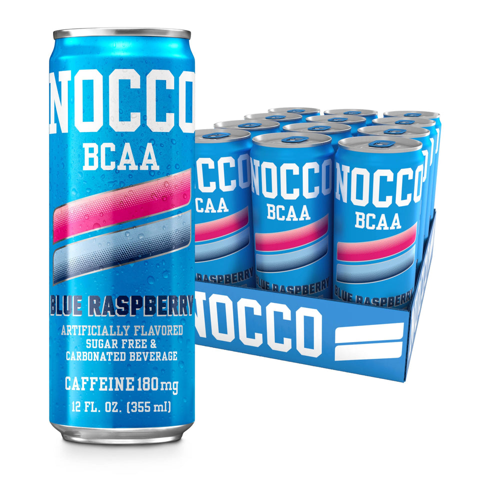 NOCCO Zero Sugar Blue Raspberry can front view with bold logo and caffeine boost