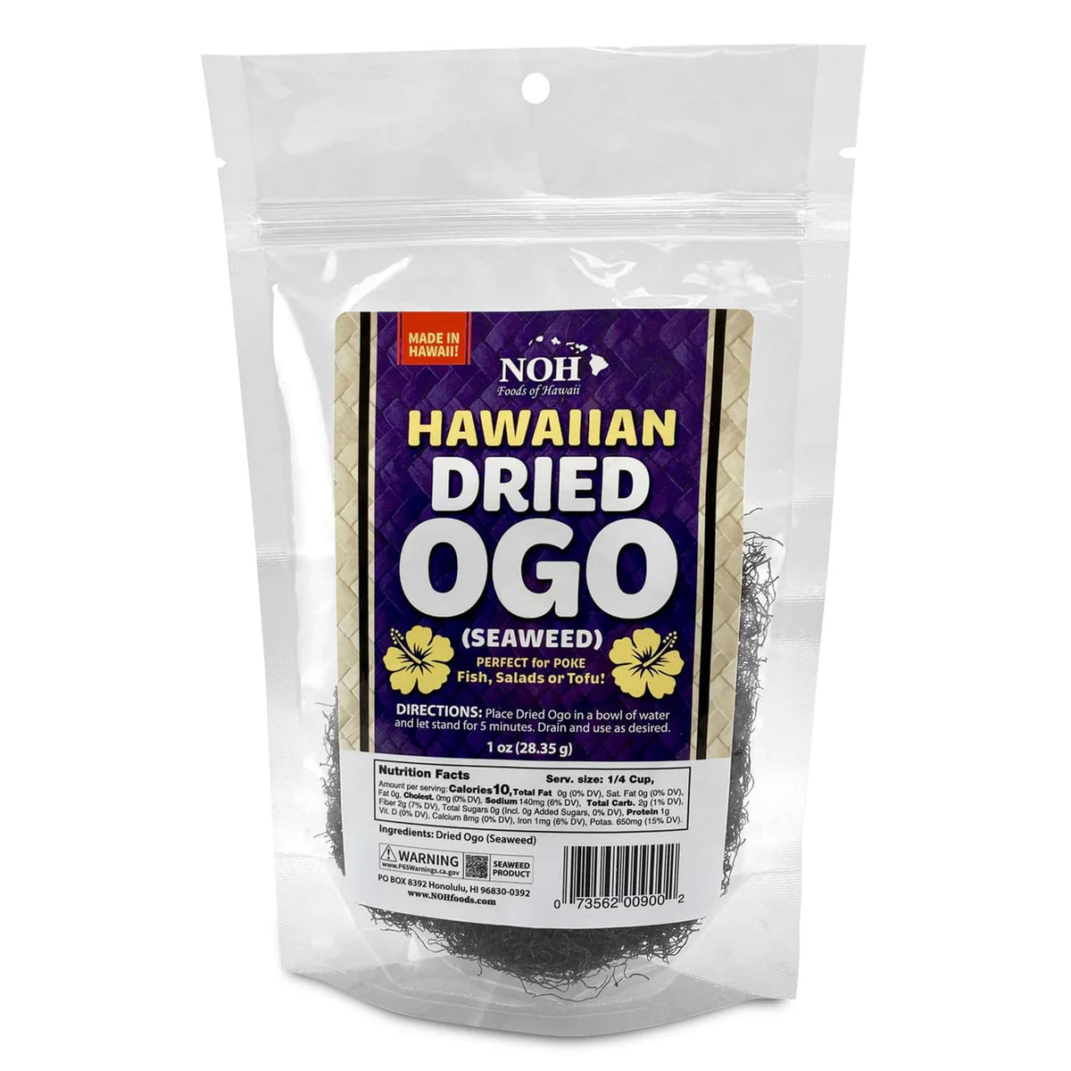 NOH Hawaiian Dried Ogo Seaweed pack ready for poke and salads.