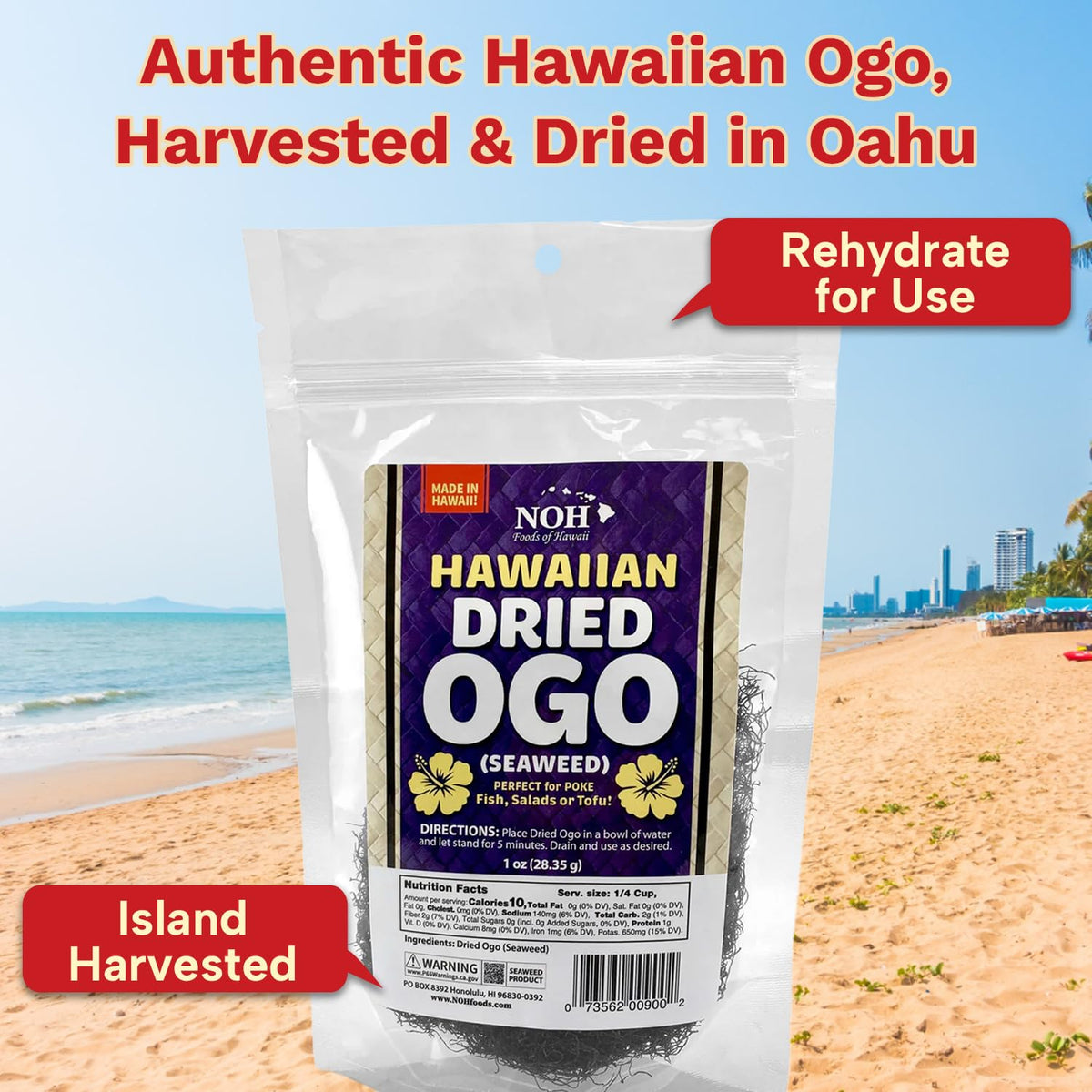 NOH Hawaiian Dried Ogo Seaweed in a poke bowl for color and texture.