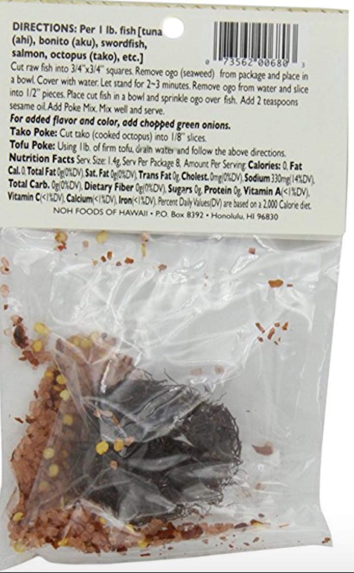 NOH Hawaiian Poke Mix highlights Ogo seaweed and Hawaiian salt for island flavor.