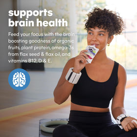 NOKA ingredients closeup shows blueberries and acai with plant protein