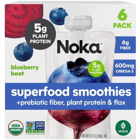 NOKA blueberry beet smoothie pouch front view for on-the-go healthy snack