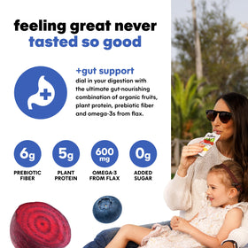 NOKA blueberry beet smoothie poured into glass highlighting fruity flavor