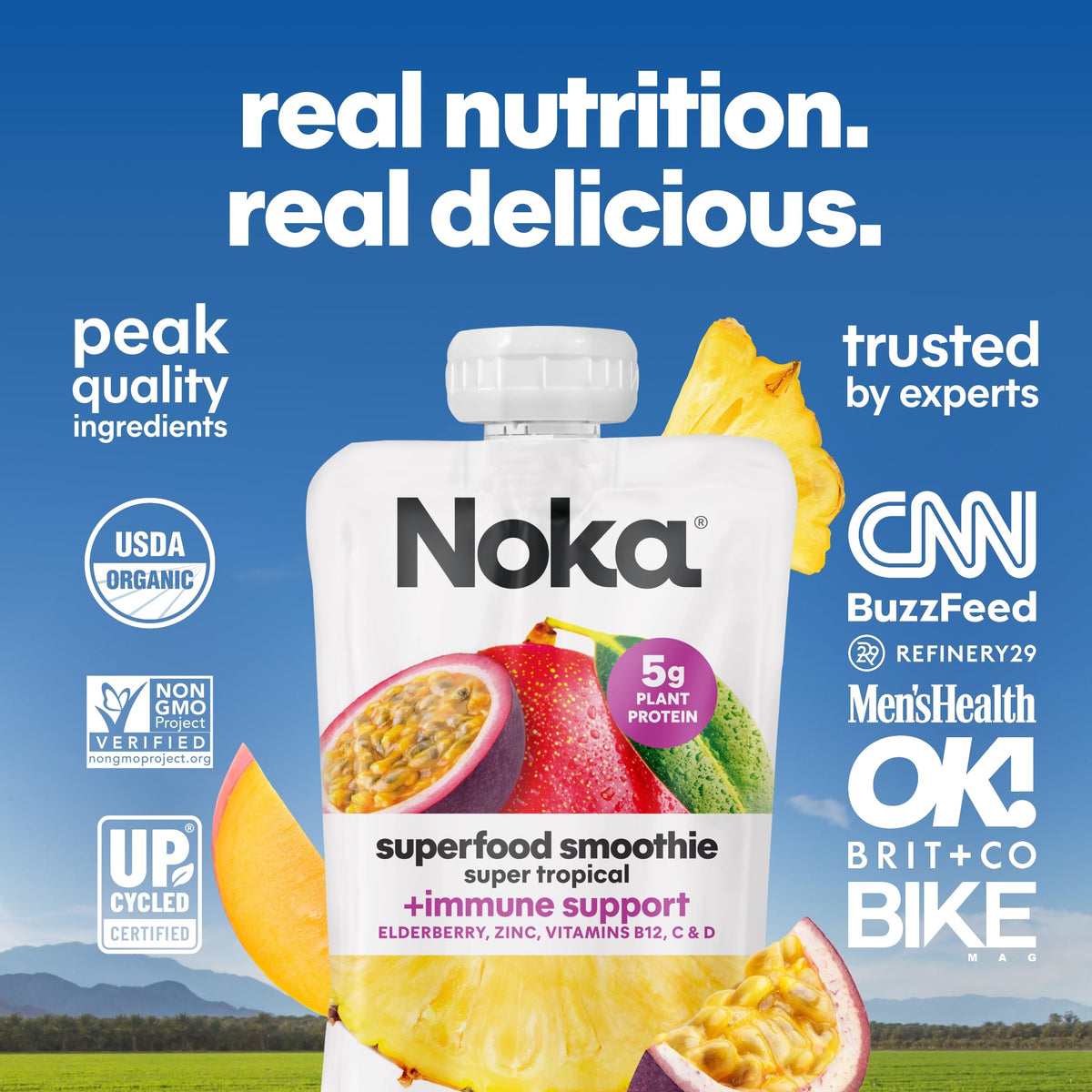 NOKA gluten-free smoothie pouch for allergy-conscious snacking.