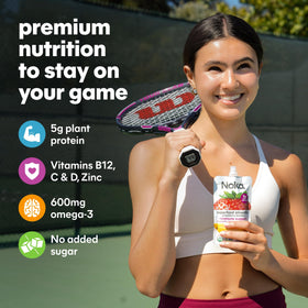 NOKA plant protein smoothie pouch with vibrant fruit blend.