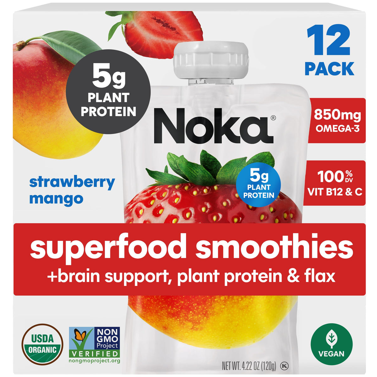 NOKA strawberry mango smoothie pouch ready for on-the-go snacking
