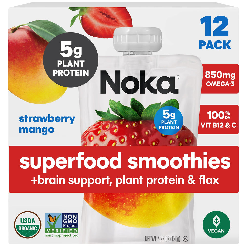 NOKA strawberry mango smoothie pouch ready for on-the-go snacking