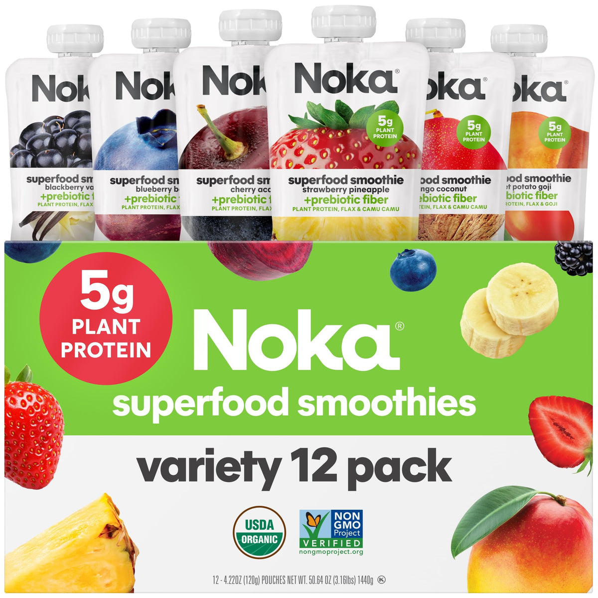 NOKA strawberry pineapple smoothie pouch, perfect on-the-go breakfast