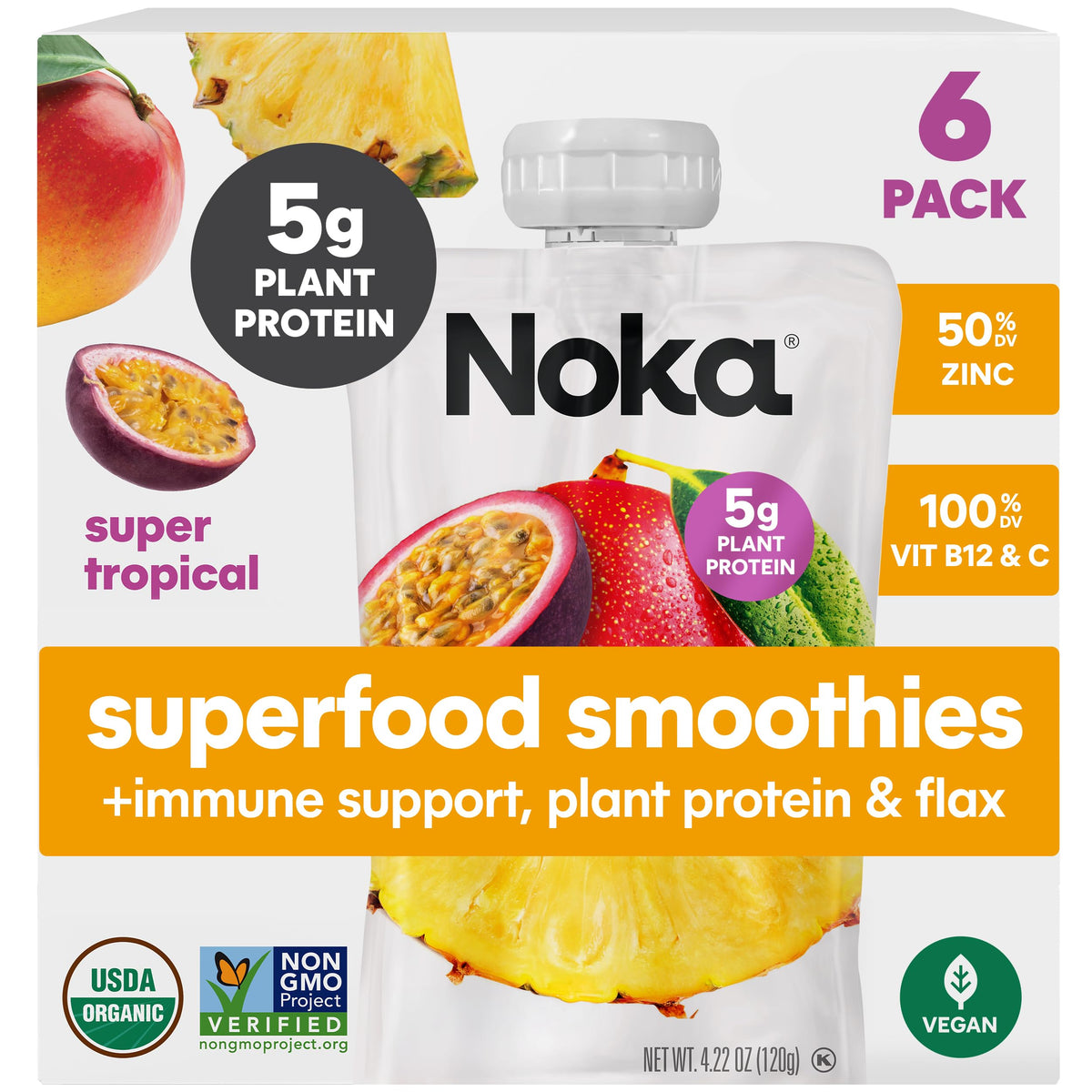 NOKA superfood smoothie pouch with tropical blend ready for on-the-go