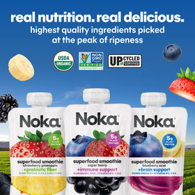 NOKA strawberry pineapple pouch close-up with fresh fruit flavor.