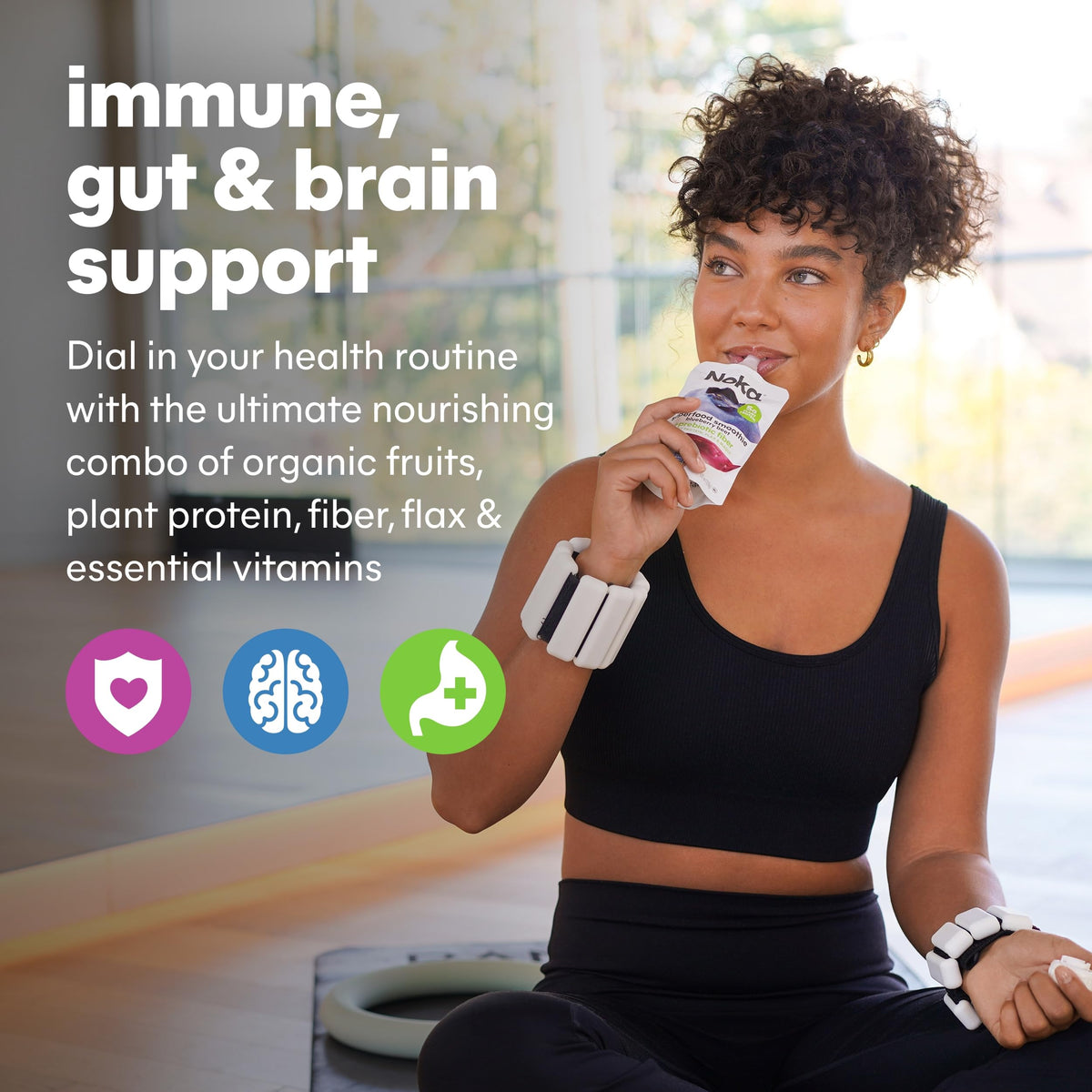 NOKA Superfood Smoothie variety pack berry acai pouch aids brain-friendly snacking.