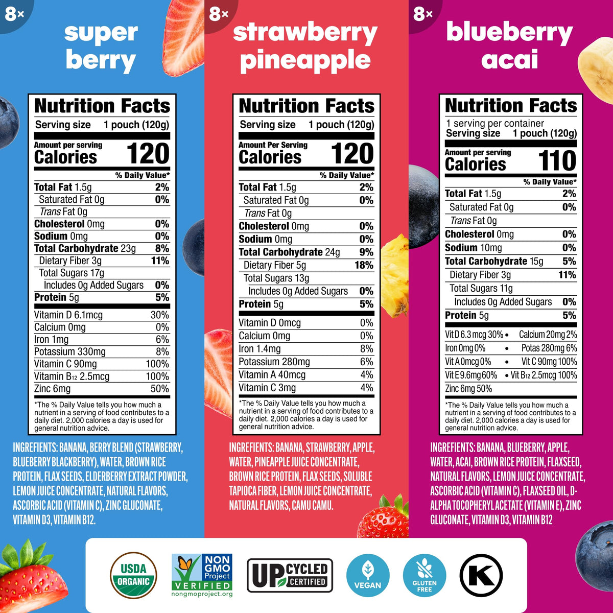 NOKA Superfood Smoothie variety pack super berry pouch supports immune-friendly snacking.