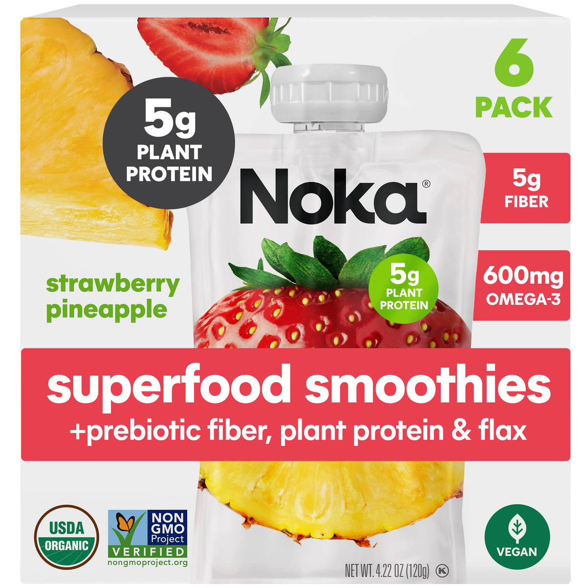 NOKA superfood strawberry-pineapple smoothie pouch ready for on-the-go snacking