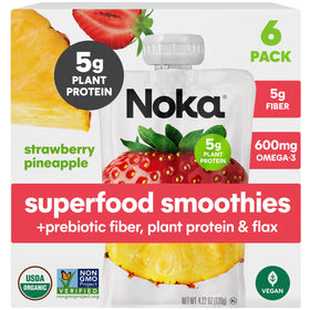 NOKA superfood strawberry-pineapple smoothie pouch ready for on-the-go snacking