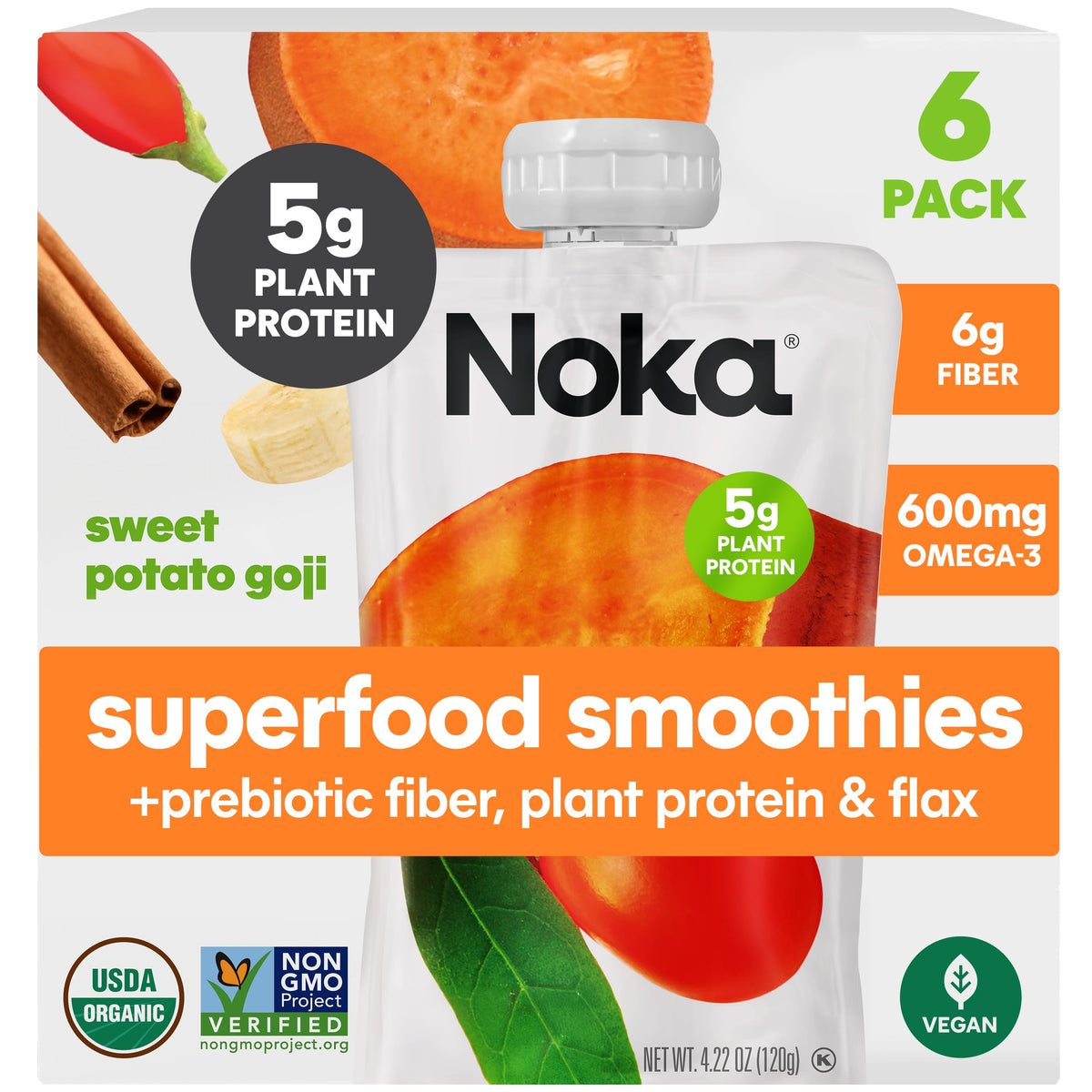 NOKA Sweet Potato Goji pouch on the go offers a convenient healthy snack.