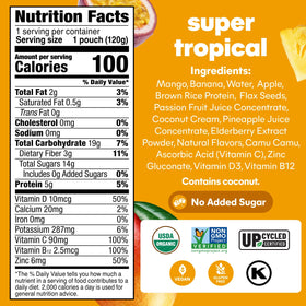 NOKA tropical fruit flavor close-up highlighting mango passionfruit pineapple banana